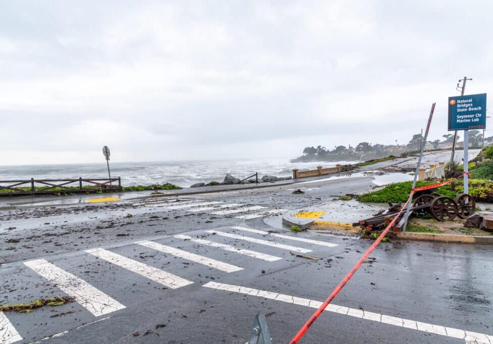 Santa Cruz, CA,USA on January 05, 2023. Santa Cruz. Bomb cyclone causes severe storm, severe flood damage; storm kills 2. Pier is evacuated, piers are down and hundreds of homes without power in coastal Santa Cruz County, CA, part of Capitola Wharf and Seacliff Pier.